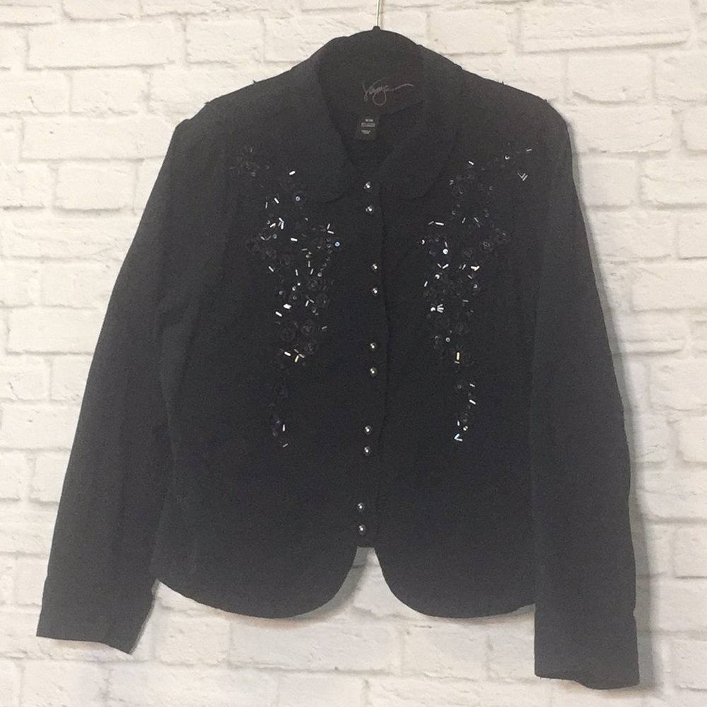 Black denim like jacket w/sequins